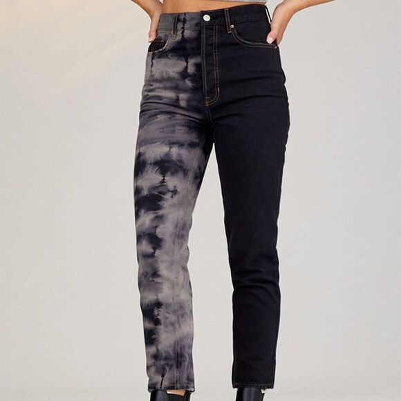 Pacsun Ultra High Rise Slim Jeans Women's Size 24 Two Tone Tie Dye Black Eco - Picture 2 of 10
